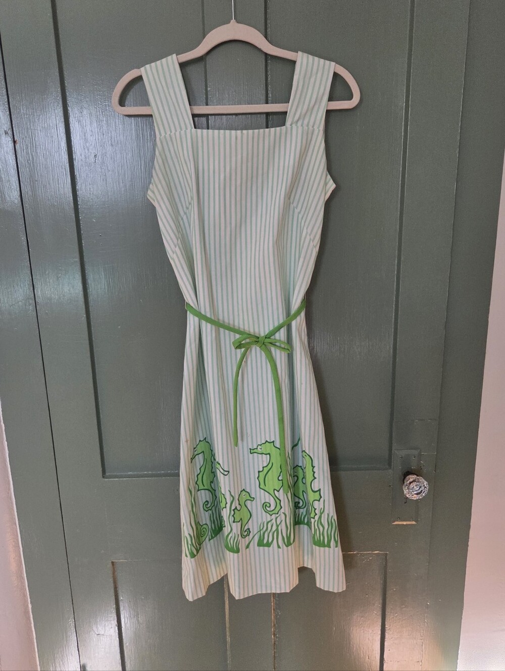 V The Vested Gentress Green Striped Seahorse Print Sundress Small